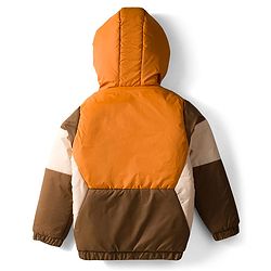 Pine Kids Woven Full Sleeves Hooded Padded Jacket With Color Block Design - Tan