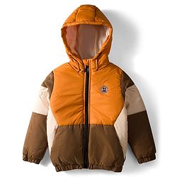 Pine Kids Woven Full Sleeves Hooded Padded Jacket With Color Block Design - Tan