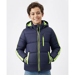 Pine Kids Woven Full Sleeves Solid Hooded Padded Jacket - Navy Blue