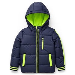 Pine Kids Woven Full Sleeves Solid Hooded Padded Jacket - Navy Blue