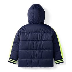 Pine Kids Woven Full Sleeves Solid Hooded Padded Jacket - Navy Blue