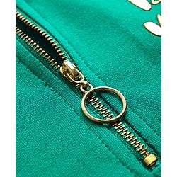 Pine Kids Cotton Knit Full Sleeves Sweatshirt Dress With Text Print - Dark Green