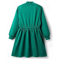 Pine Kids Cotton Knit Full Sleeves Sweatshirt Dress With Text Print - Dark Green