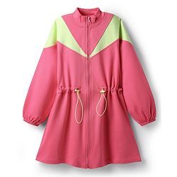 Pine Kids Cotton Knit Full Sleeves Winter Sweatshirt Dress With Cut & Sew Design - Dark Pink