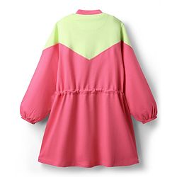 Pine Kids Cotton Knit Full Sleeves Winter Sweatshirt Dress With Cut & Sew Design - Dark Pink