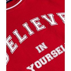 Pine Kids Cotton Knit Full Sleeves Winter Sweatshirt Dress With Believe in Yourself Text Print - Red