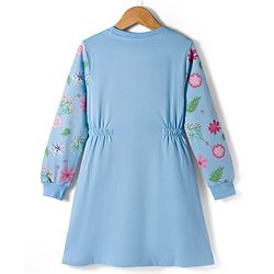 Pine Kids Cotton Knit Full Sleeves Frock With Floral Print - Light Blue
