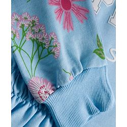 Pine Kids Cotton Knit Full Sleeves Frock With Floral Print - Light Blue