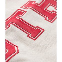 Pine Kids Cotton Knit Full Raglan Sleeves Hooded Sweatshirt Dress With Text Print - Red & White