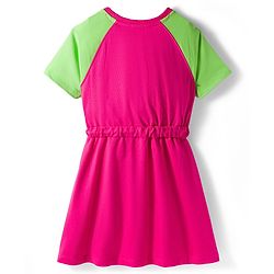 Pine Kids Cotton Knit Half Raglan Sleeves Sweatshirt Dress With Text Print - Dark Pink