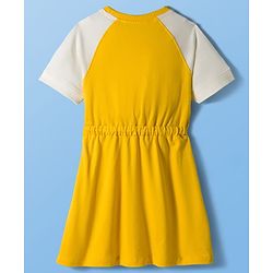 Pine Kids Cotton Knit Half Raglan Sleeves Sweatshirt Dress With Text Print - Yellow