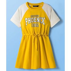 Pine Kids Cotton Knit Half Raglan Sleeves Sweatshirt Dress With Text Print - Yellow