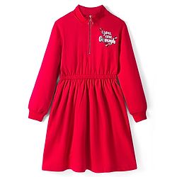 Pine Kids Cotton Knit Full Sleeves Winter Sweatshirt Dress With You are Enough Text Print - Red