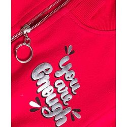 Pine Kids Cotton Knit Full Sleeves Winter Sweatshirt Dress With You are Enough Text Print - Red