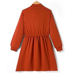 Pine Kids Cotton Knit Full Sleeves Sweatshirt Dress With Text Foil Print - Red