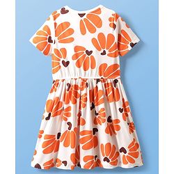 Pine Kids Cotton Knit Half Sleeves Frock with Floral Print - Peach