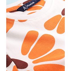 Pine Kids Cotton Knit Half Sleeves Frock with Floral Print - Peach