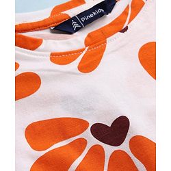 Pine Kids Cotton Knit Half Sleeves Kaftan Style Top with Floral Print - Orange & White