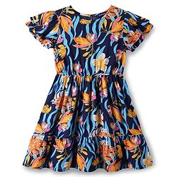Pine Kids 100% Cotton Half Sleeves Floral Printed Frock - Multicolour