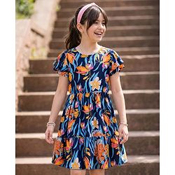 Pine Kids 100% Cotton Half Sleeves Floral Printed Frock - Multicolour