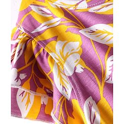 Pine Kids Cotton Knit Flutter Sleeves Frock With Floral Print - Plum & Yellow