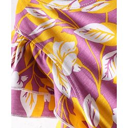 Pine Kids Cotton Knit Flutter Sleeves Frock With Floral Print - Plum & Yellow