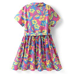 Pine Kids Cotton Knit Half Sleeves Frock With Belt & Floral Print - Dark Pink