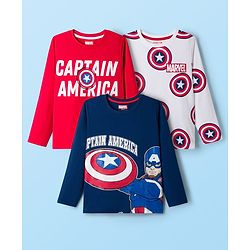 Pine Kids Marvel Single Jersey Knit Full Sleeves T-Shirts with Avengers Captain America Graphic Pack of 3 - White Blue & Red