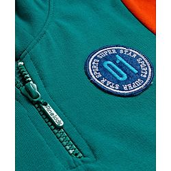 Pine Kids Knit Full Sleeves Hooded Sweatshirt With Badge Detailing & Kangaroo Pockets - Mint Green