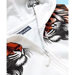 Pine Kids Knit Full Sleeves Hooded Sweatjacket With Animal Print & Kangaroo Pockets - White