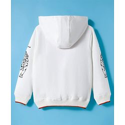Pine Kids Knit Full Sleeves Hooded Sweatjacket With Animal Print & Kangaroo Pockets - White