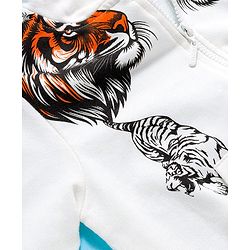 Pine Kids Knit Full Sleeves Hooded Sweatjacket With Animal Print & Kangaroo Pockets - White