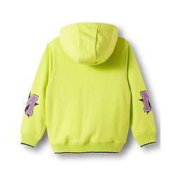 Pine Kids Knit Full Sleeves Hooded Sweatshirt With Michigan Text Print - Lime Green
