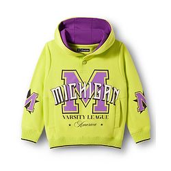 Pine Kids Knit Full Sleeves Hooded Sweatshirt With Michigan Text Print - Lime Green