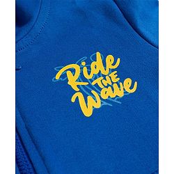 Pine Kids Knit Full Sleeves Hooded SweatJacket with Text Graphic & Kangaroo Pocket - Blue