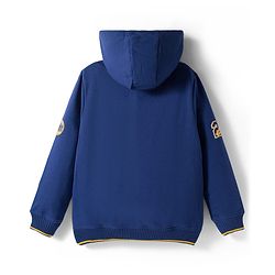 Pine Kids Knit Full Sleeves Hooded Sweatshirt With Basketball Print - Navy Blue