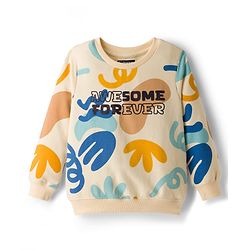 Pine Kids Knit Full Sleeves Sweatshirt With Awesome Forever Text Print - Cream