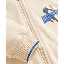 Pine Kids Knit Full Sleeves Hooded SweatJacket with Front & Back Text Graphic - Off White