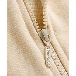Pine Kids Knit Full Sleeves Hooded SweatJacket with Front & Back Text Graphic - Off White