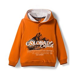 Pine Kids Knit Full Sleeves Hooded Sweatshirts With Colorado Text Print - Orange