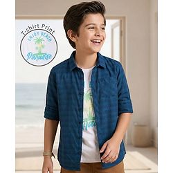 Pine Kids Cotton Woven Full Sleeves Checks Shirt with T-Shirt - Dark Green
