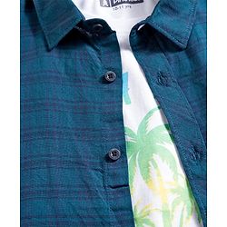 Pine Kids Cotton Woven Full Sleeves Checks Shirt with T-Shirt - Dark Green