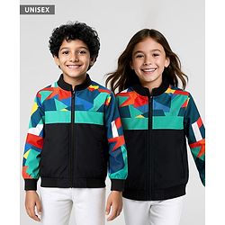 Pine Active Woven Athleisure Full Sleeve Jacket with Abstract Print - Black