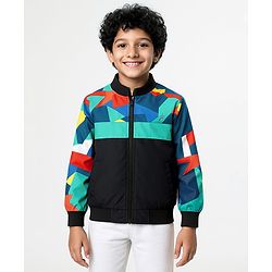 Pine Active Woven Athleisure Full Sleeve Jacket with Abstract Print - Black