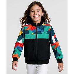 Pine Active Woven Athleisure Full Sleeve Jacket with Abstract Print - Black