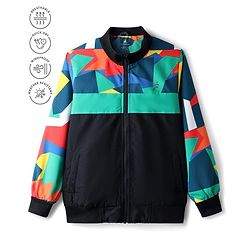 Pine Active Woven Athleisure Full Sleeve Jacket with Abstract Print - Black