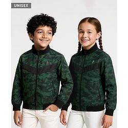 Pine Active Woven Full Sleeve Jacket with Abstract Print - Green