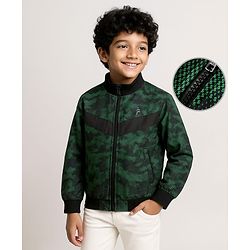 Pine Active Woven Full Sleeve Jacket with Abstract Print - Green