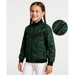 Pine Active Woven Full Sleeve Jacket with Abstract Print - Green