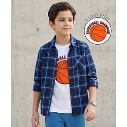 Pine Kids Cotton Woven Full Sleeves Checkered Shirt with Inner Tee - Navy Blue